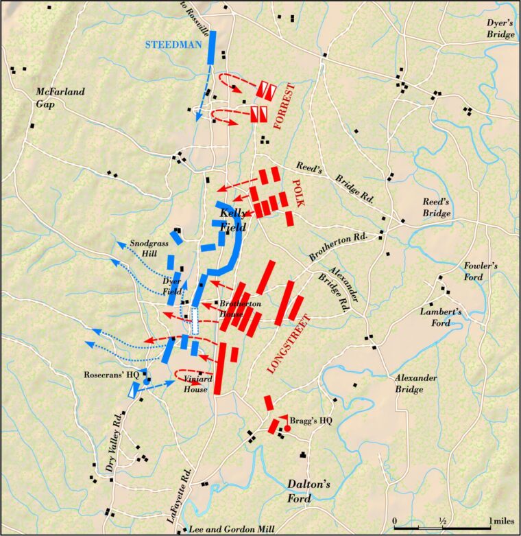The Battle of Chickamauga was essentially a battle for control of the LaFayette Road to Chattanooga. If the Confederates could turn the Union left, they would trap the entire enemy army in the thick woods of northwest Georgia. “Strengthen the left,” Thomas endlessly advised.