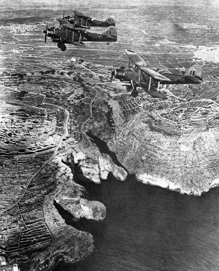 British Albacore bombers flying above Malta, patrol for Axis shipping. 