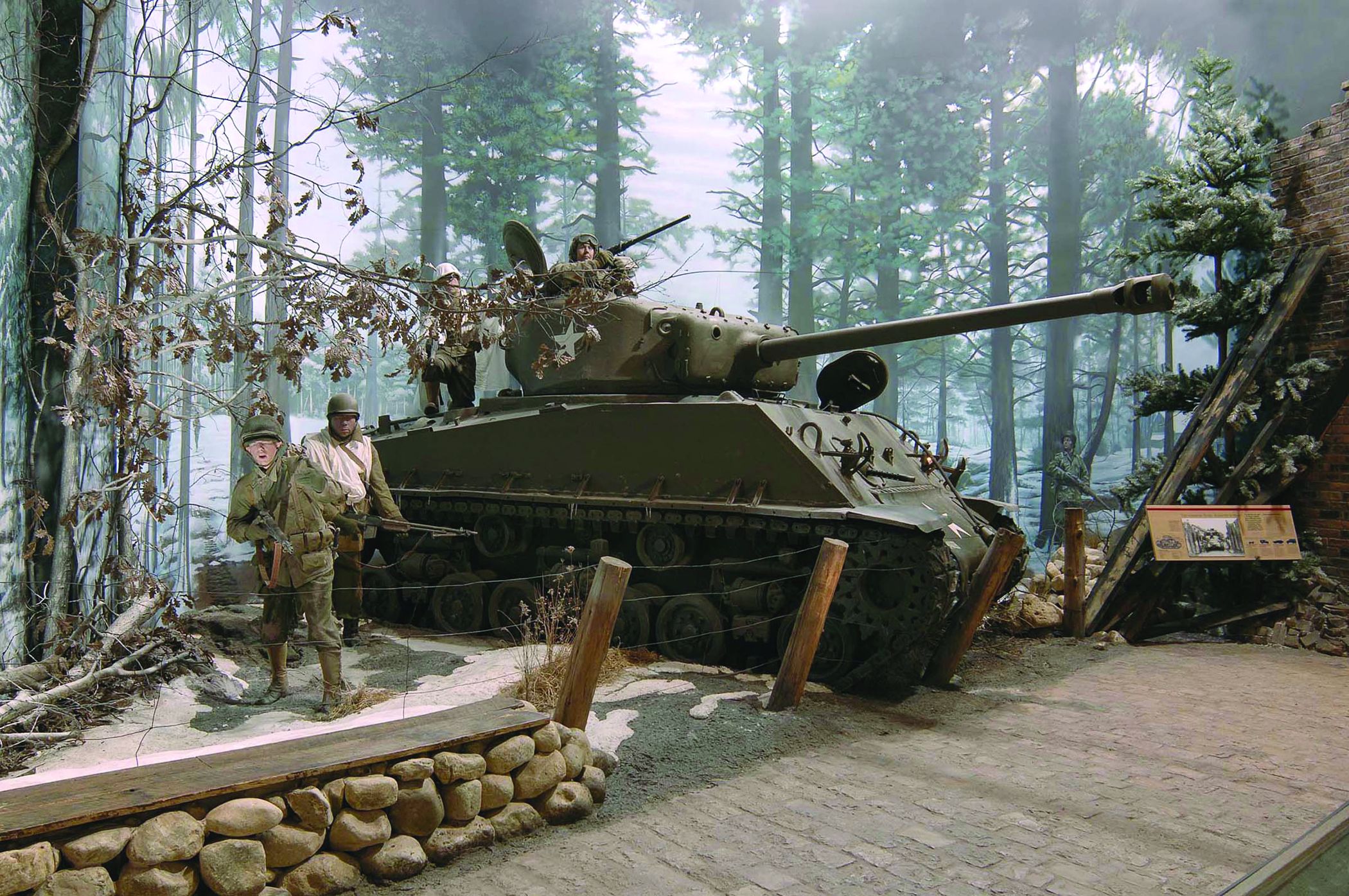 The snow and cold of the Battle of the Bulge are captured in this highly realistic diorama. 