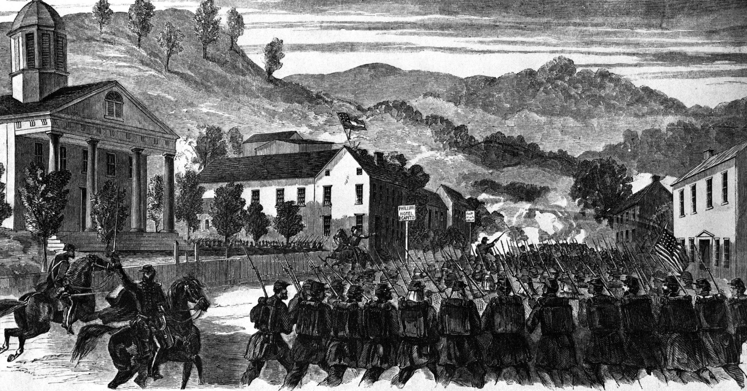 Union Maj. Gen. George B. McClellan's troops converged on Philippi from multiple directions. The panicked retreat of the Confederates through the town was known after- wards as the "Philippi Races."