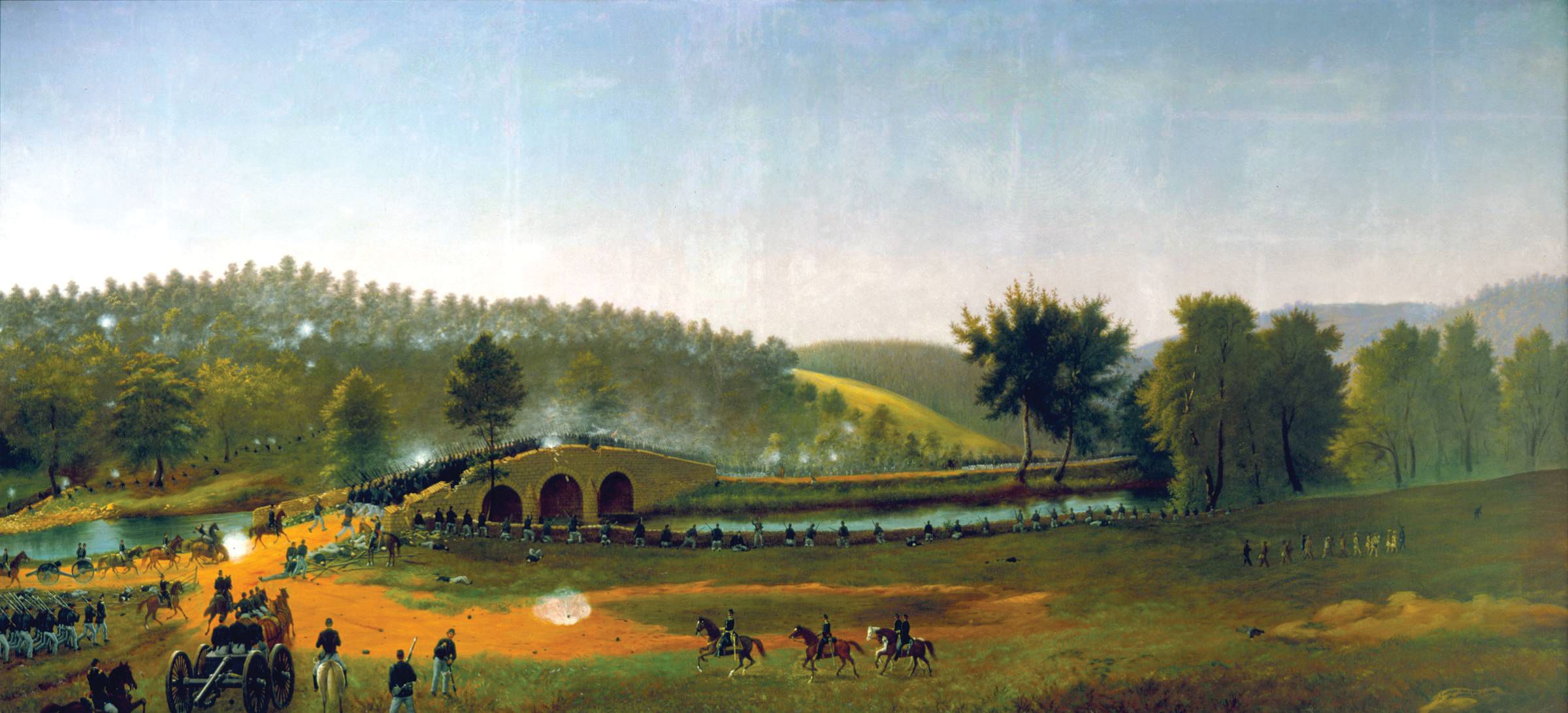 After squandering four hours in which two understrength Confederate regiments held back the Union IX Corps, a spirited attack captured the bridge at midday. Fairchild's brigade participated in the flanking move through a downstream ford.