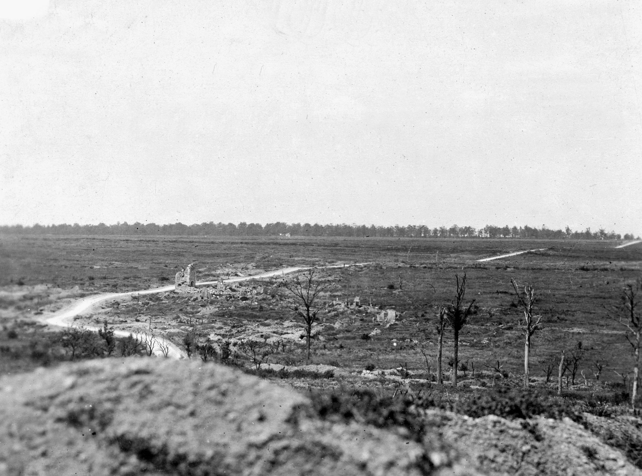 Looking northwest across no-man’s-land toward the ruins of Regnieville and the road to Thiacourt. The American 5th Division’s jumping-off point was around the northern edge of the ruins.