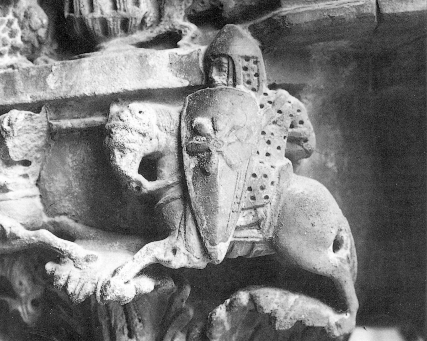 A 12th-century church sculpture depicts a mounted knight. Templars and Hospitallers possessed the finest equipment, horses, and support of any Christian forces in the Levant.