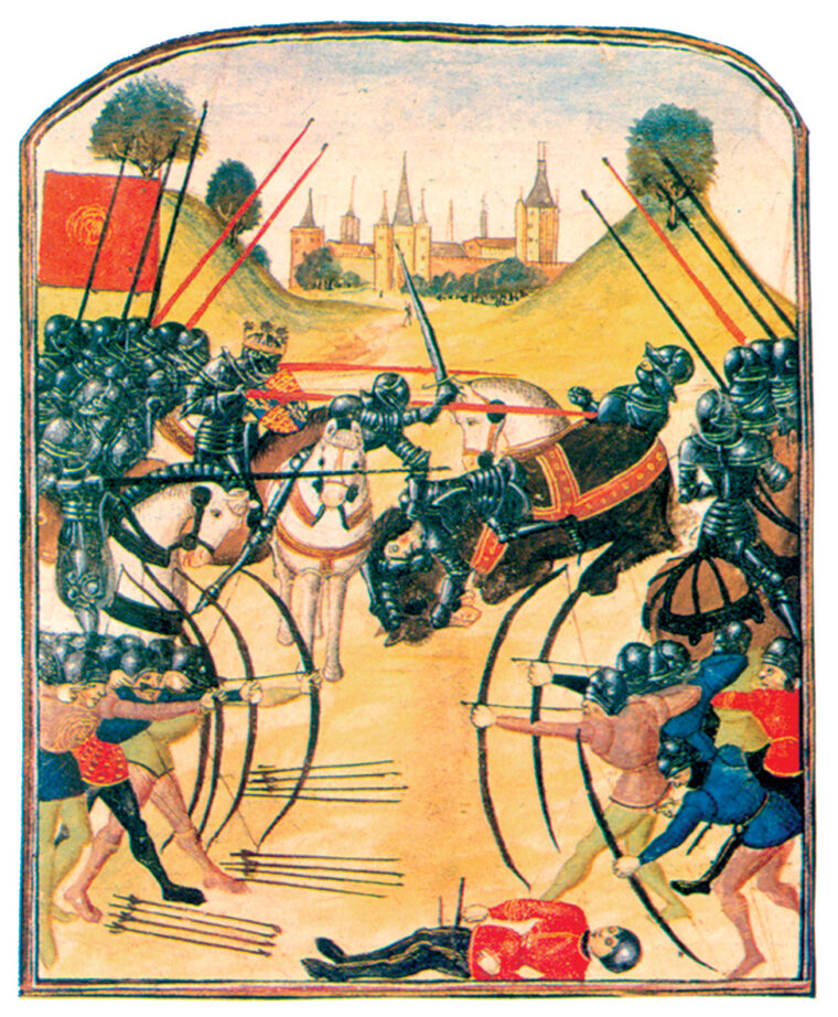 A romantic period image of the Battle of Tewkesbury as depicted by French artists who were not at the scene.