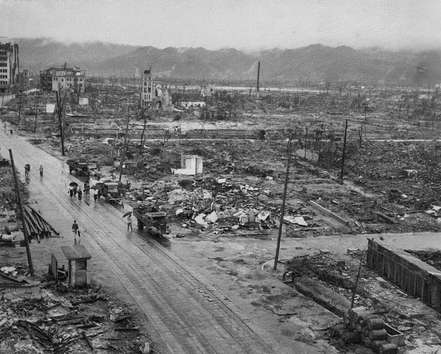 Charles Restifo’s photograph of the desolation at Hiroshima. He was one of the first photographers allowed into the destroyed, radioactive city. 