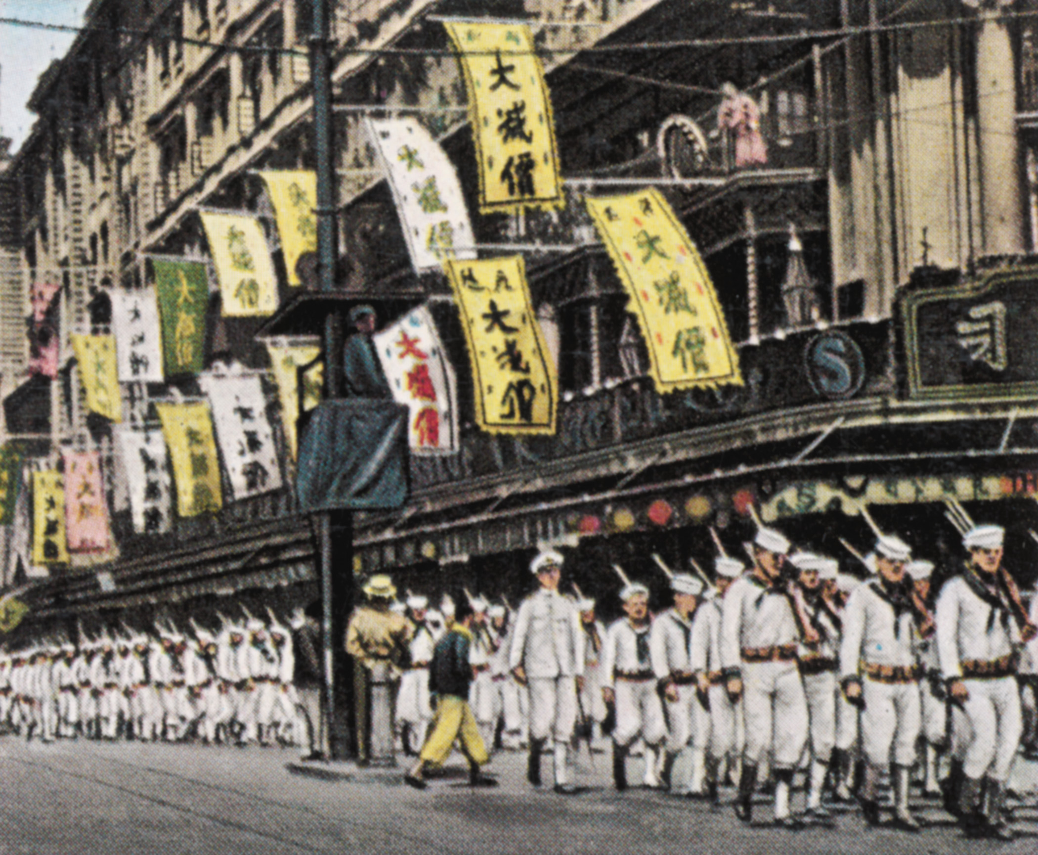 U.S. Navy sailors march down the streets of Shanghai. Such a show of force was occasionally necessary in order to discourage those who might interfere with the interests of U.S. and European nationals.