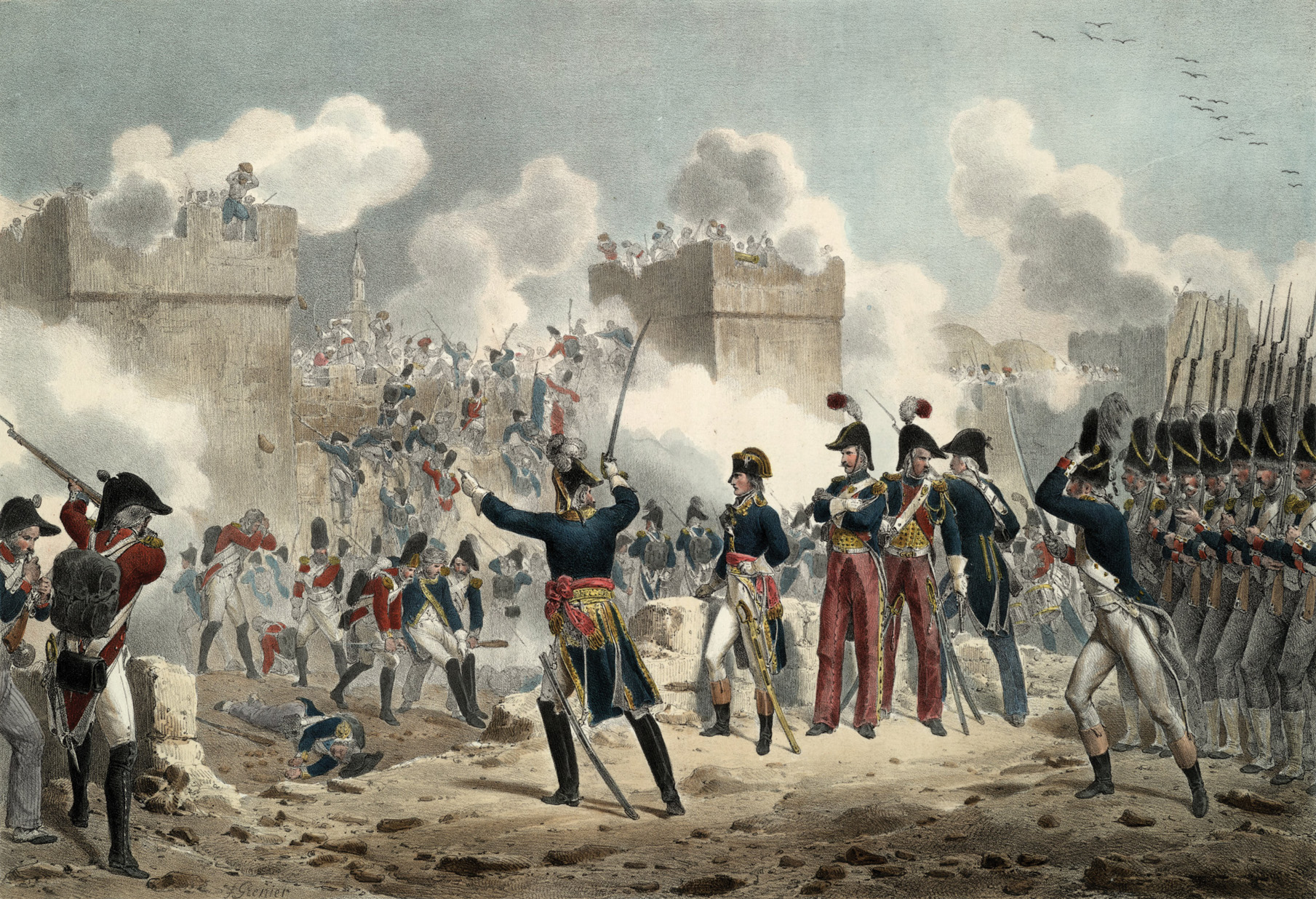 General Napoleon Bonaparte besieged the Ottoman stronghold at Acre in March 1799 but was thwarted when a British fleet arrived to support the Ottomans. 