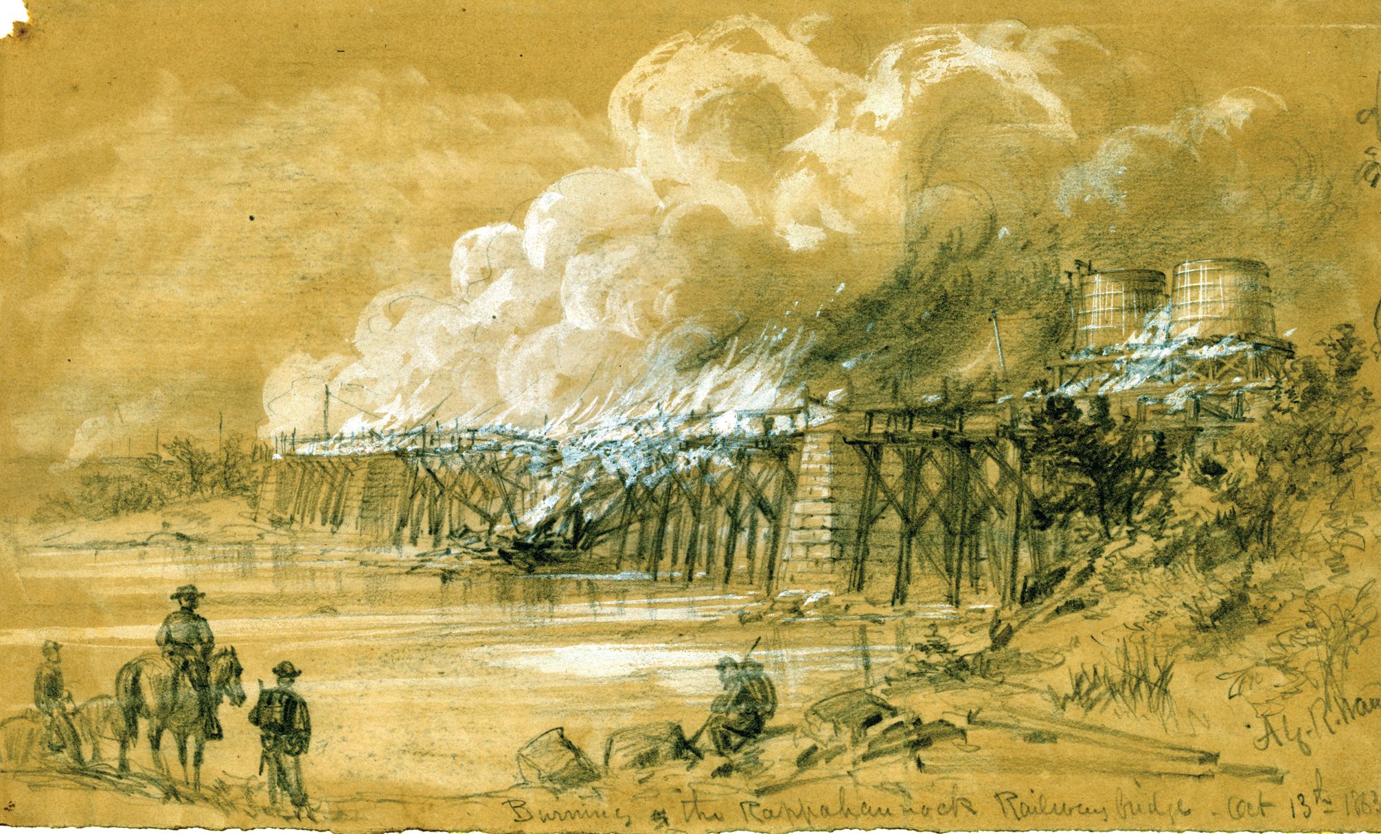 Even though the Confederates are most often associated with bridge burnings, the Yankees burned the railroad bridge over the Rappahannock River during the Bristoe Campaign.