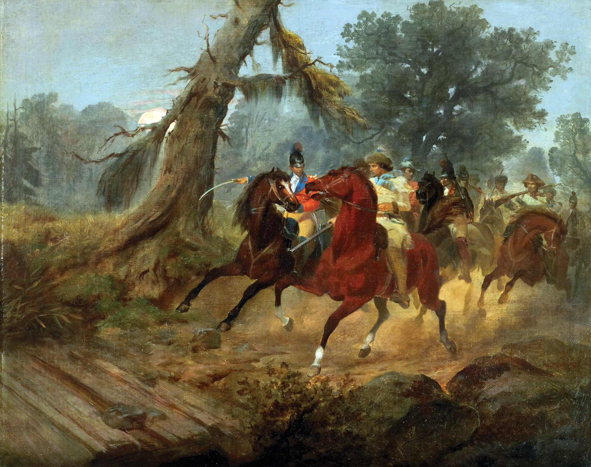 Francis “Swamp Fox” Marion leads his mounted militia on a back-country operation.