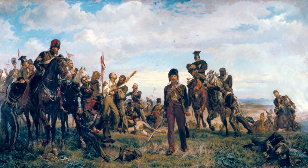 The melancholy aftermath of the Charge of the Light Brigade is captured in Lady Elizabeth Butler’s haunting painting.