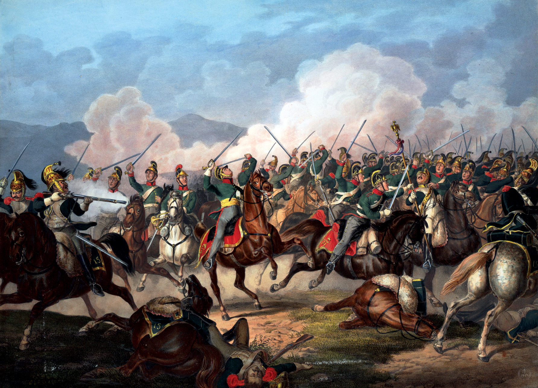 A cavalry clash at Ulm in the Electorate of Bavaria. News of Napoleon's victories at Ulm and Austerlitz in 1805 dampened the spirits of the Third Coalition’s Neapolitan army based at Gaeta.