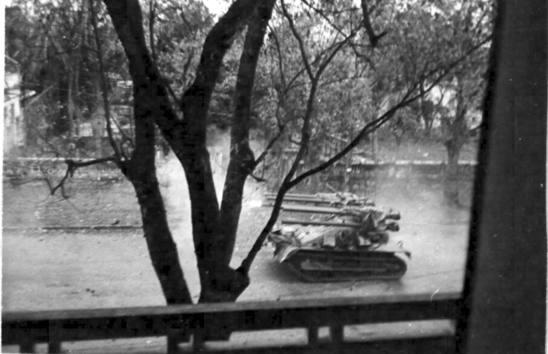 An Ontos hunts snipers and weapons bunkers in Hue City during the Tet Offensive.
