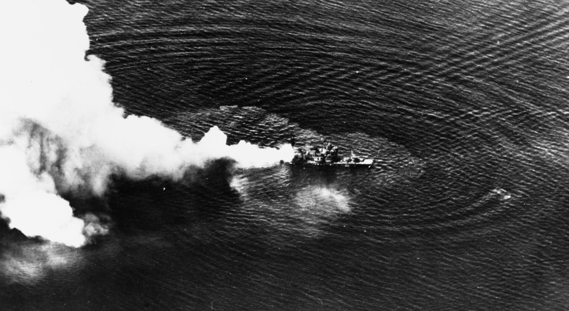 The Japanese cruiser Nachi, seriously damaged at Surigao Strait, survived a few days longer before American bombers sent her to the bottom of Manila Bay at the end of October 1944.