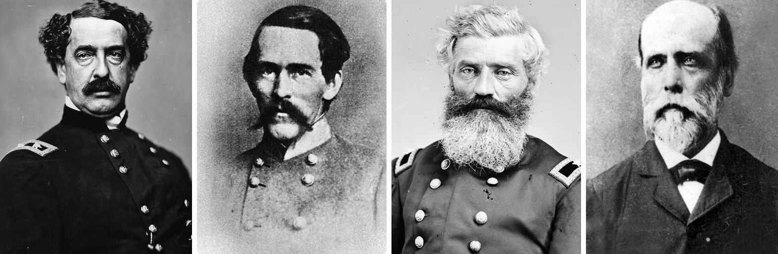 LEFT to RIGHT: Maj. Gen. Abner Doubleday, Maj. Gen. Robert Rodes, Brig. Gen. Henry Baxter, and Brig. Gen. Alfred Iverson.