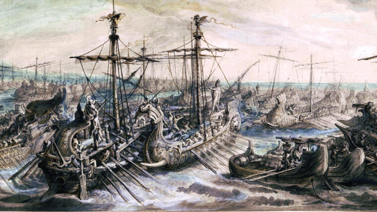 The naval clash at Ecnomus unfolded as a series of separate actions; after defeating the Carthaginian center force, Roman squadrons were able to overwhelm the remaining formations.