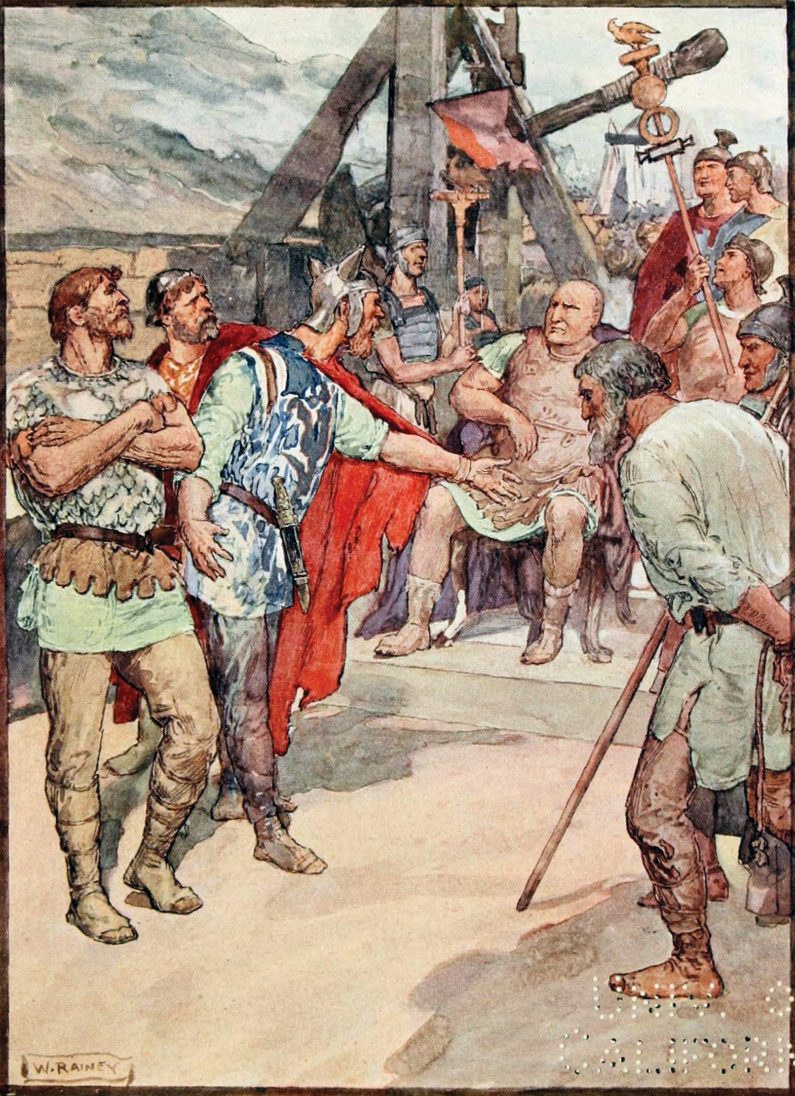 Marius meets with emissaries of the Celto-German tribes in the Rhone Valley. The wily Roman general urged his soldiers to observe their tactics and methods as part of their preparation for battle.