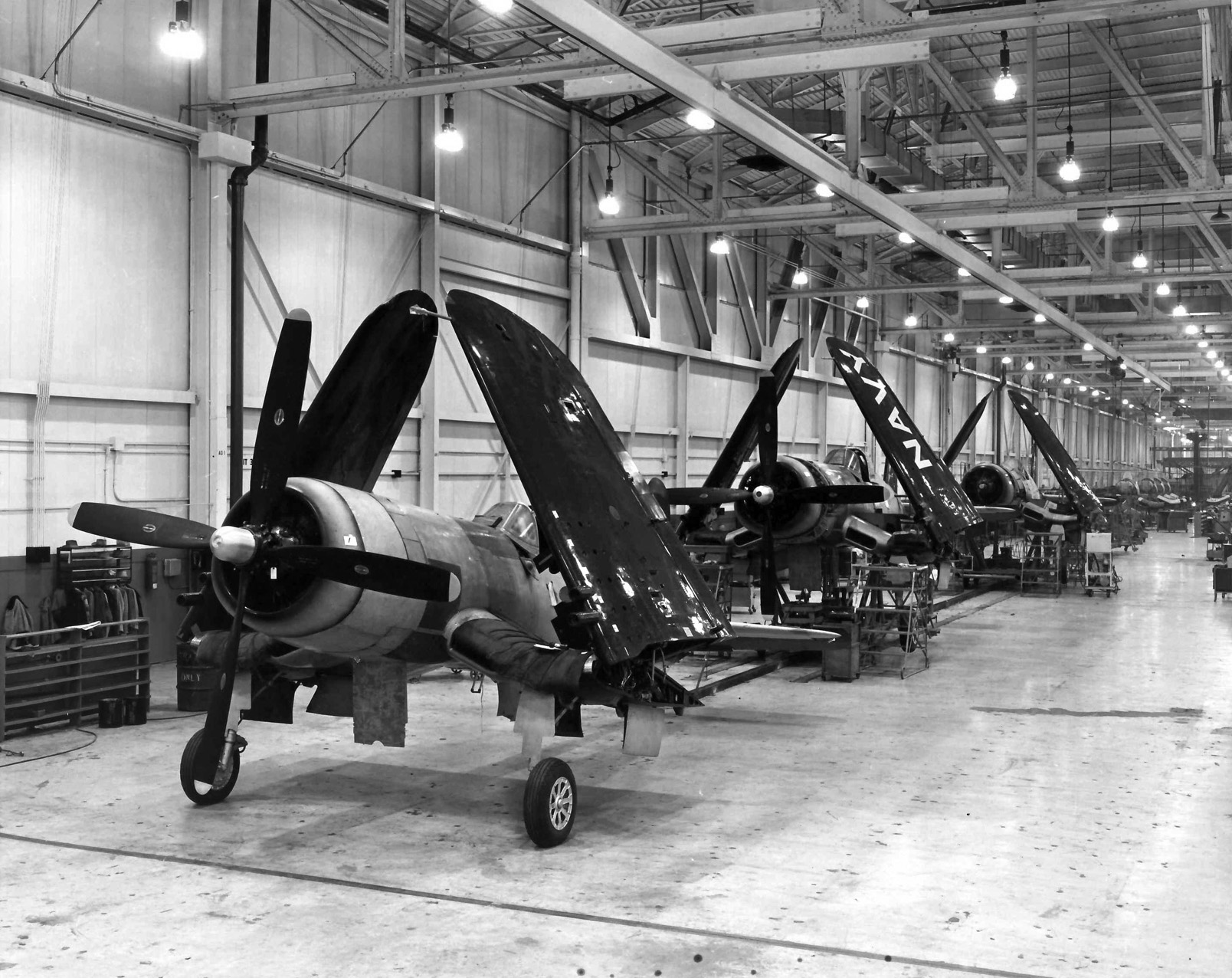 Chance Vought produced the gull-wing F4U Corsair for the Navy but, when demand exceeded the company’s capabilities, the contract was outsourced to Goodyear and Brewster.