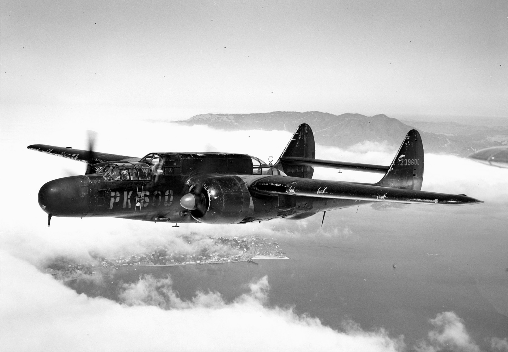 The Northrop P-61 Black Widow was the first aircraft designed with an integral nose-mounted radar that made it an excellent night fighter.