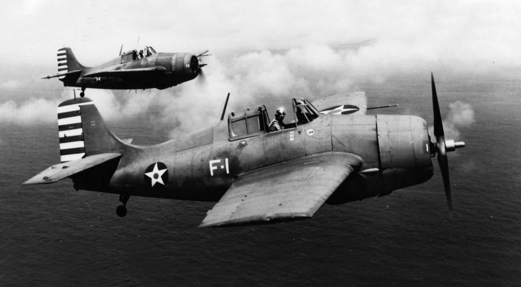 Two Wildcats flown by Lt. Comdr. John S. Thach (foreground) and Lieutenant Edward “Butch” O’Hare near Oahu, Hawaii, in April 1942. O’Hare became the Navy’s first fighter “ace,” but was killed in 1943.