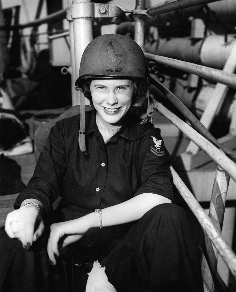 Phyllis Baguley, the first SPAR to go overseas, shown on her transport ship to Hawaii, 1943.