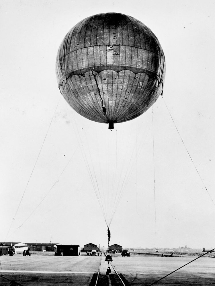 A captured Japanese Fu-Go bomb photographed during post-war testing to  evaluate its potential desctructive capabilities.