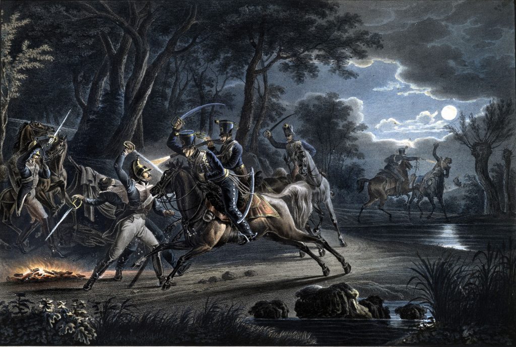 Austrian cavalry drove the French from the village of Telnitz on the eve of battle, but French foot soldiers retook the village later that night.