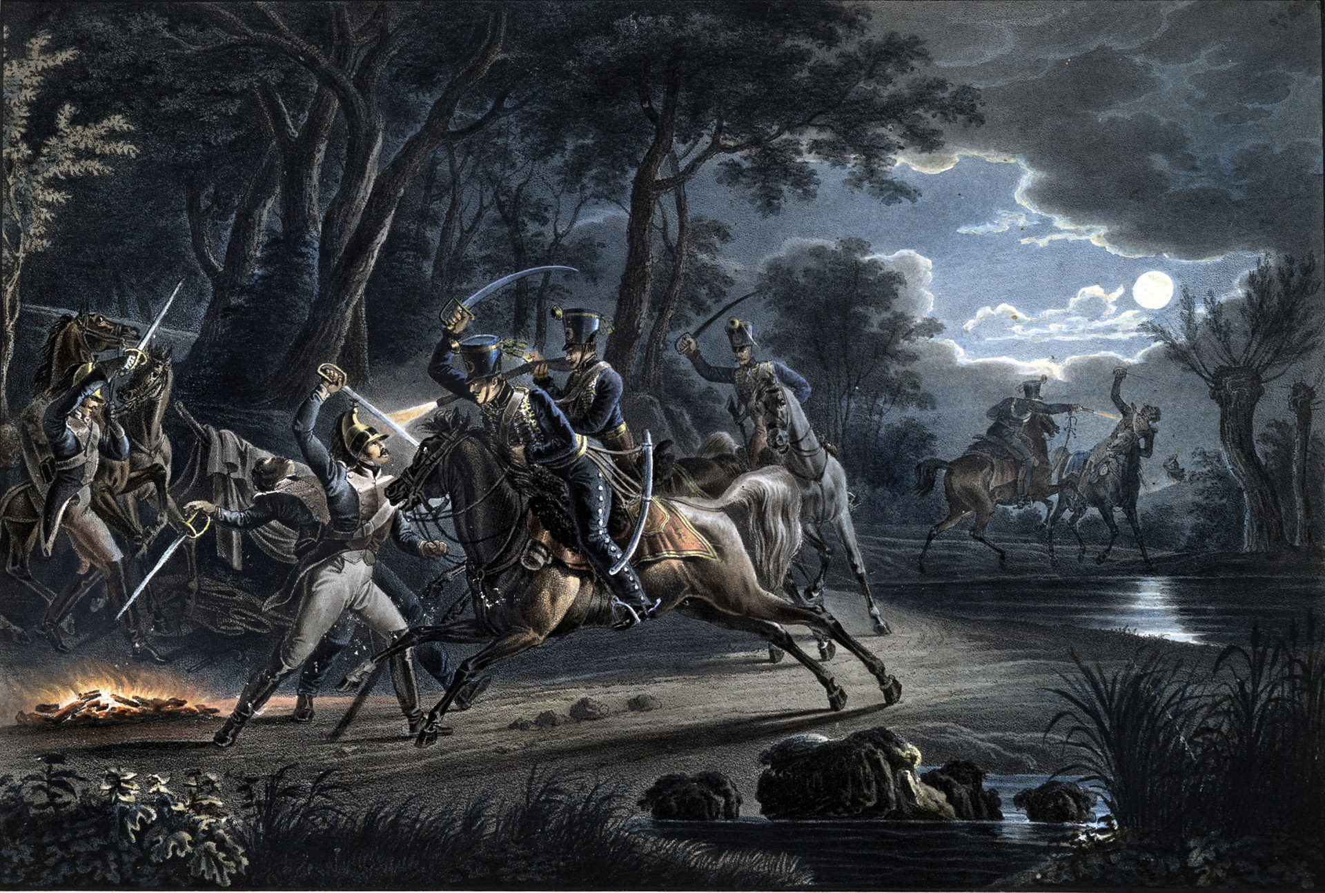 Austrian cavalry drove the French from the village of Telnitz on the eve of battle, but French foot soldiers retook the village later that night.