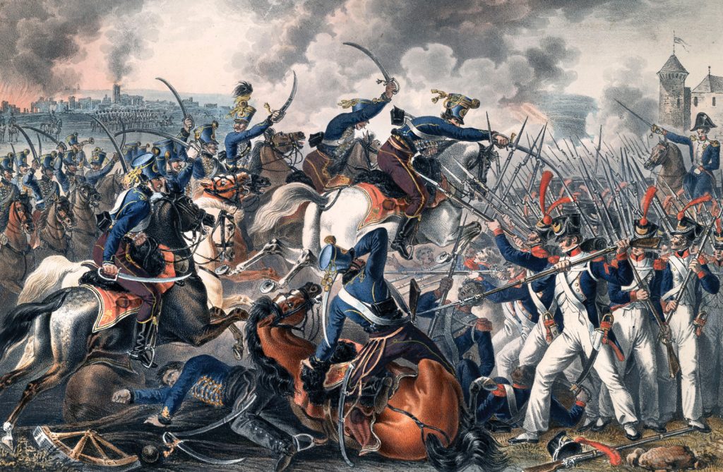Prince John of Liechtenstein’s Austrian cuirassiers repulse the charge of Marshal Joachim Murat's heavy cavalry on the Allied right, but the battle was won by the French in the center. 