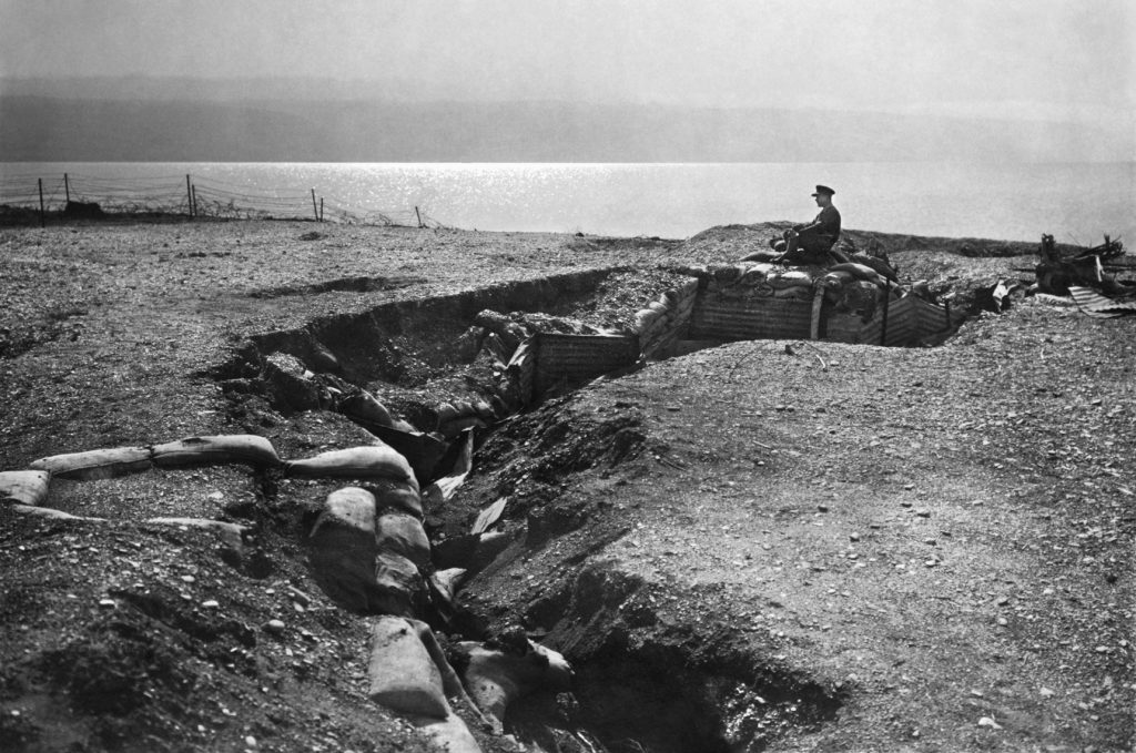 Ottoman trenches at the shores of the Dead Sea reflect the static nature of the Ottoman defenses during the campaign.