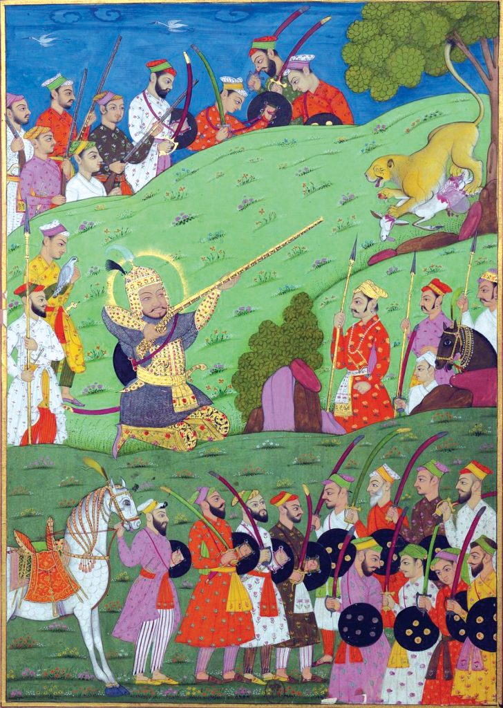 Timur participates in a hunt with a large entourage. Hunting was not only a necessary part of the nomadic lifestyle, but also an important cultural activity.