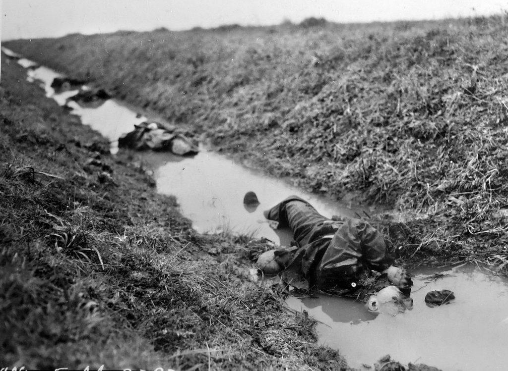 During a night attack, these German soldiers lost their lives in the muddy, water-filled creeks and ditches that made up the Anzio battlefield.