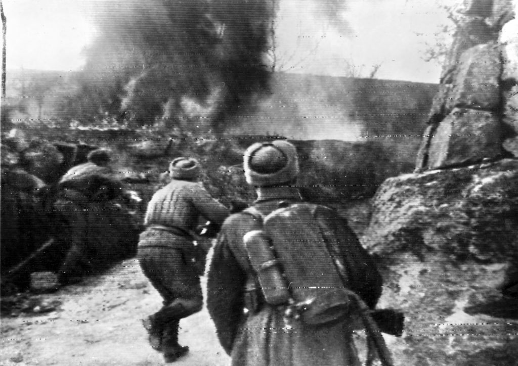 Red Army troops advance toward Budapest, the capitol of Hungary, in an effort to halt the February 1945 German offensive known as South Wind, an operation designed to block the Soviet advance toward Vienna.
