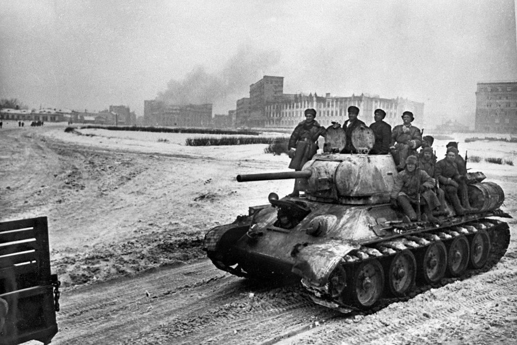 A Soviet tank rolls into Kharkov on February 16. Because of the tenacious defense of the city by Hausser’s SS Panzer Corps, Rybalko was forced to commit the bulk of his armor to pry the Germans from the city. As a result, there was not enough Soviet armor available to encircle the city from the south, allowing the SS units inside the city to avoid being trapped in a pocket.