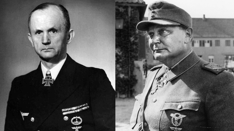 Admiral Karl Dönitz (left) succeeded Hitler as Führer of the crumbling Third Reich after Reichsmarschall Hermann Göring, chief of the Luftwaffe (right), was stripped of rank and honors by Hitler.