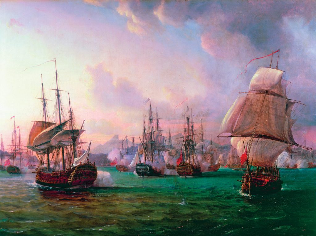 Admiral Suffren overtook an English squadron bound for the Cape of Good Hope in 1781 and inflicted considerable damage to it at Porto Praya in the Cape Verdes Islands.