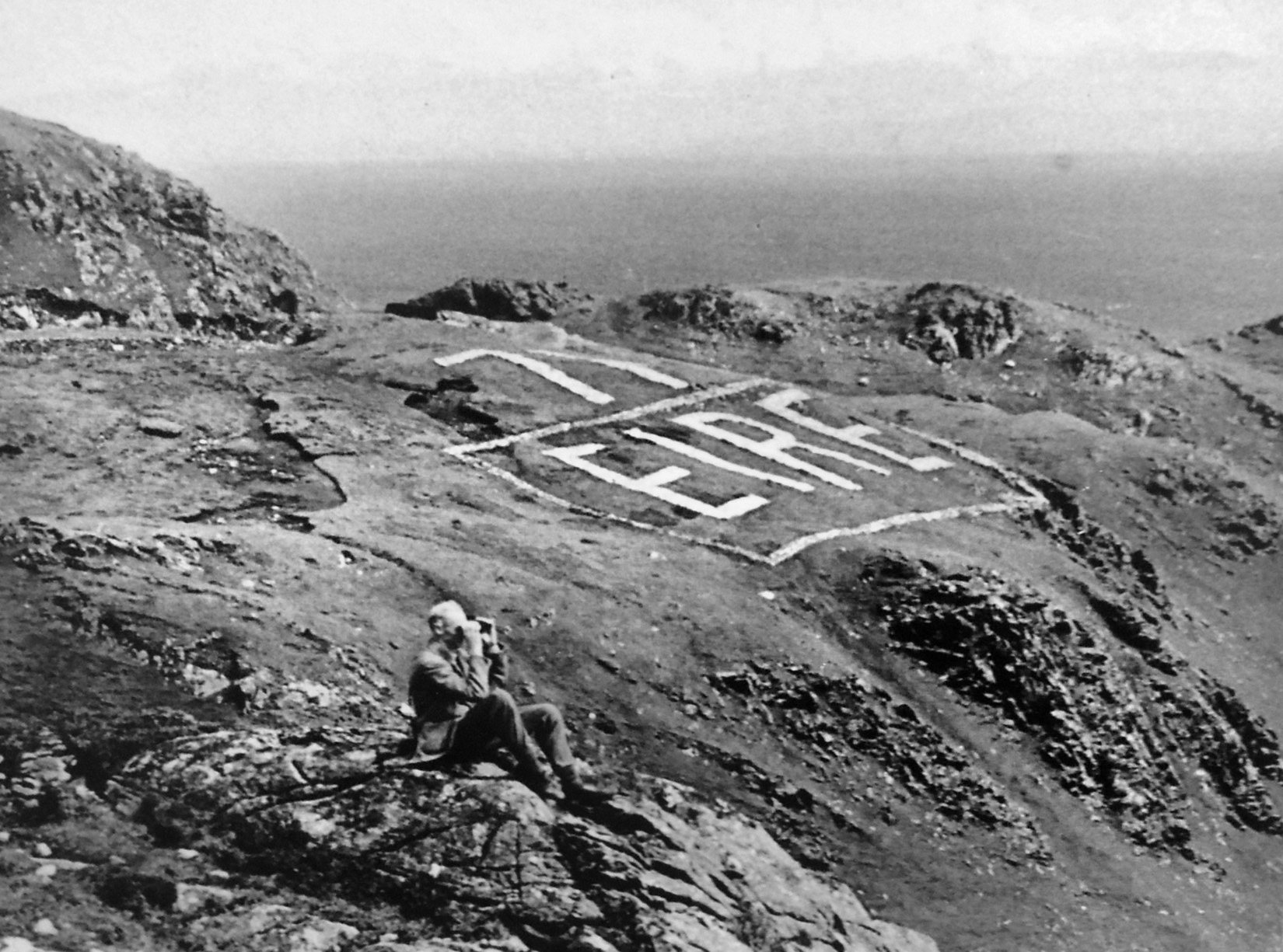 A number of large signs visible from the air, such as this one atop Slieve Liag Cliffs, County Donegal, were intended to warn German airmen that they were above Ireland and not Britain.