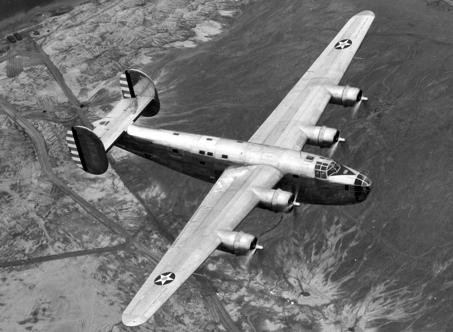 The experimental XB-24 bomber, forerunner of the famed Liberator, takes wing on December 29, 1939.