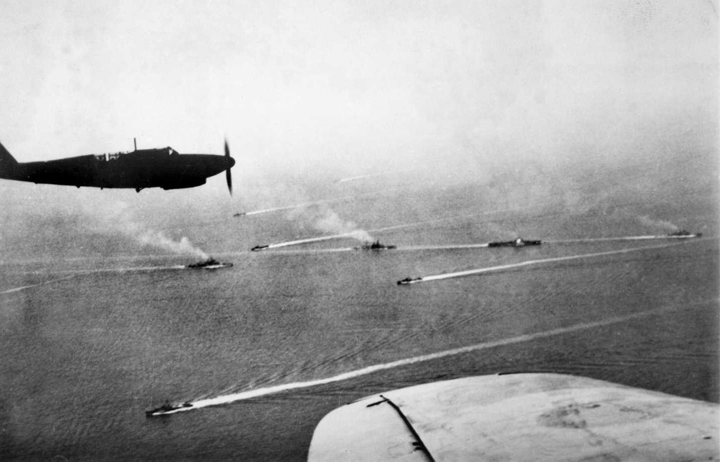 This aerial photograph shows British warships operating in the <a href=