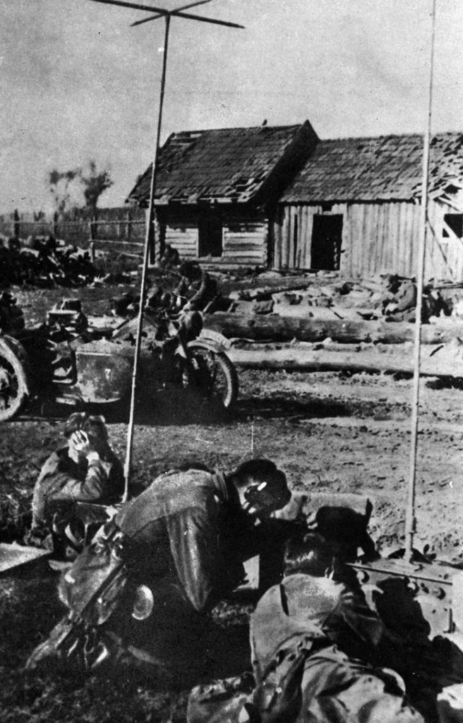 Brandenburgers fire at partisans who have harassed German Army formations in Russia. In October 1942, the Brandenburgers were expanded to  divisional strength and began to evolve more toward regular operations. 