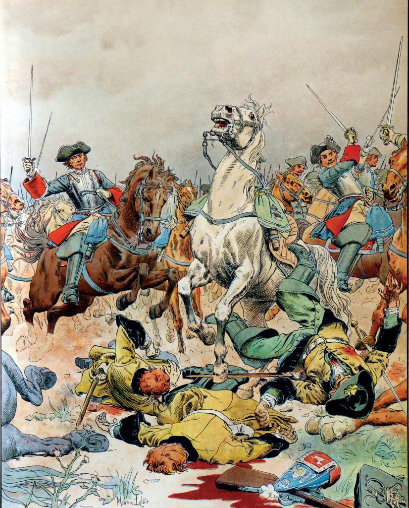 The Duc d'Boufflers led the elite troops of the Maison du Roi in a series of massive cavalry attacks against the Allied horse. When Villars was wounded, Boufflers assumed command and ordered a retreat. 