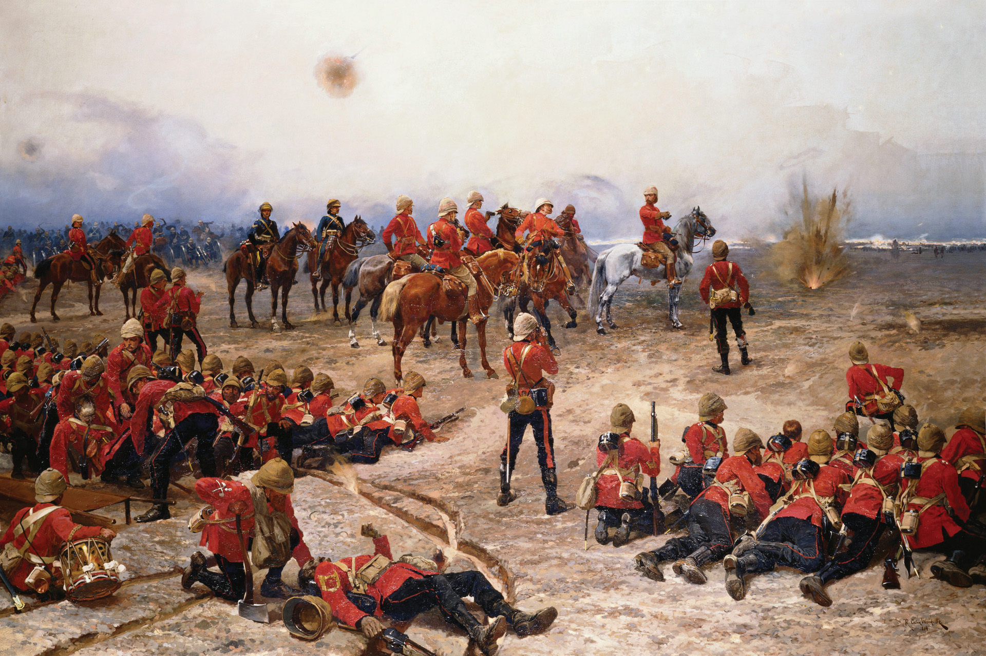 Mounted on a grey horse, Maj. Gen. Prince Arthur, the Duke of Connaught and the third son of Queen Victoria, directs the Guards Brigade in the final attack.