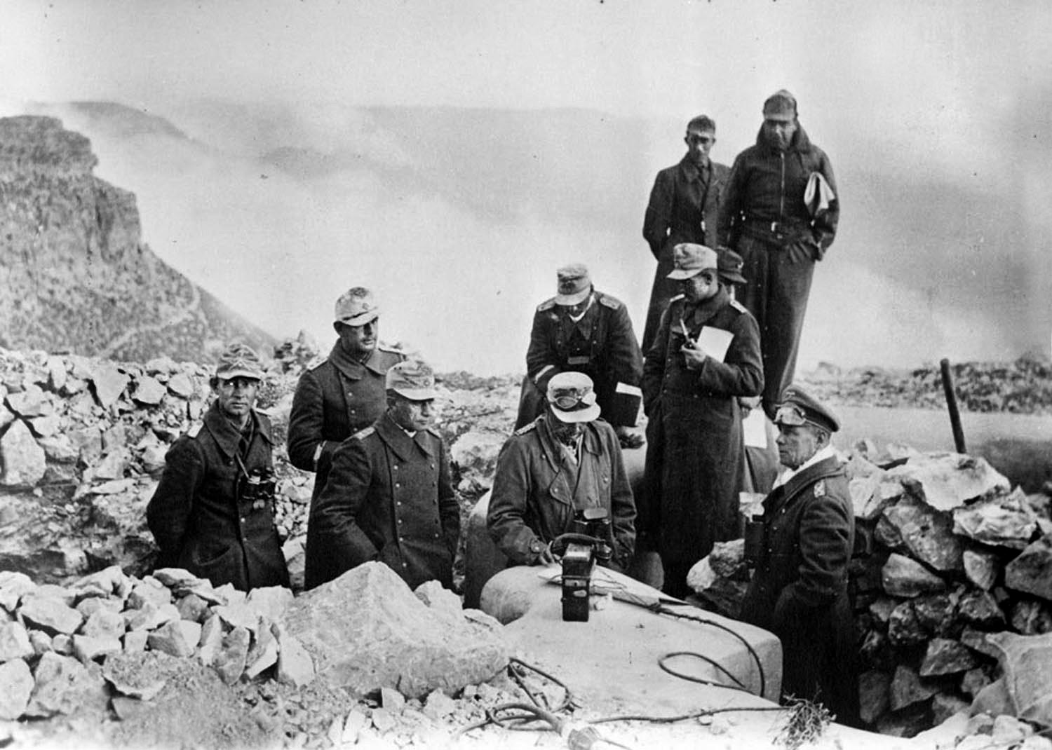 Rommel (lower right) and his despondent staff in the desert during his long retreat from El Agheila, late 1942. The defeat tarnished Rommel’s reputation, but Hitler still selected him to bolster German defenses in Normandy less than two years later.