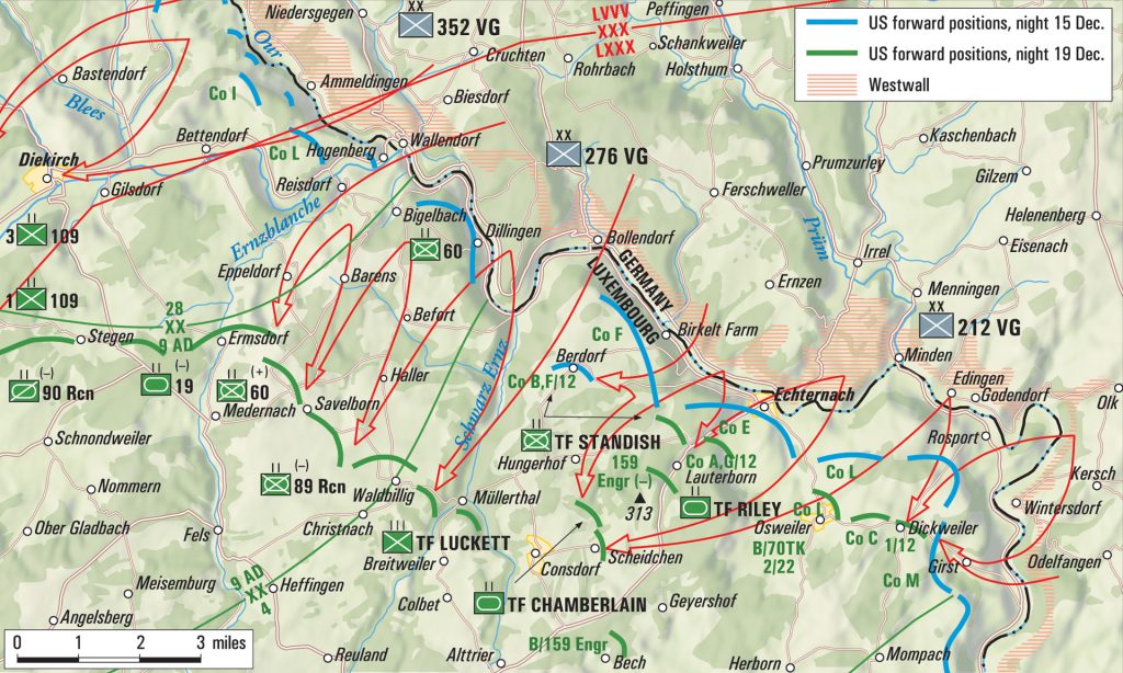 On the night of December 15, 1944, the Germans unleashed their broad-front counteroffensive through their Westwall defenses and into unsuspecting American positions along the north shoulder in Luxembourg.