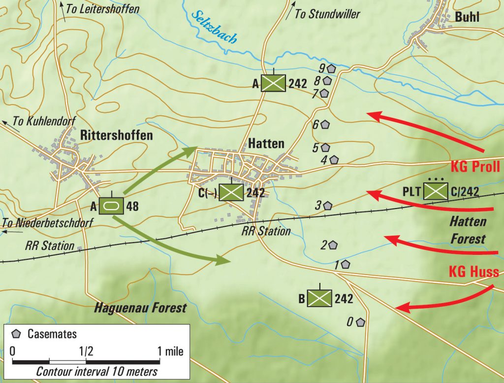 The defenders of Hatten fought the German attackers with tenacity and resilience. American troops of the 42nd Division experiencing their first combat during German Operation Nordwind were ordered to hold their positions at all costs.