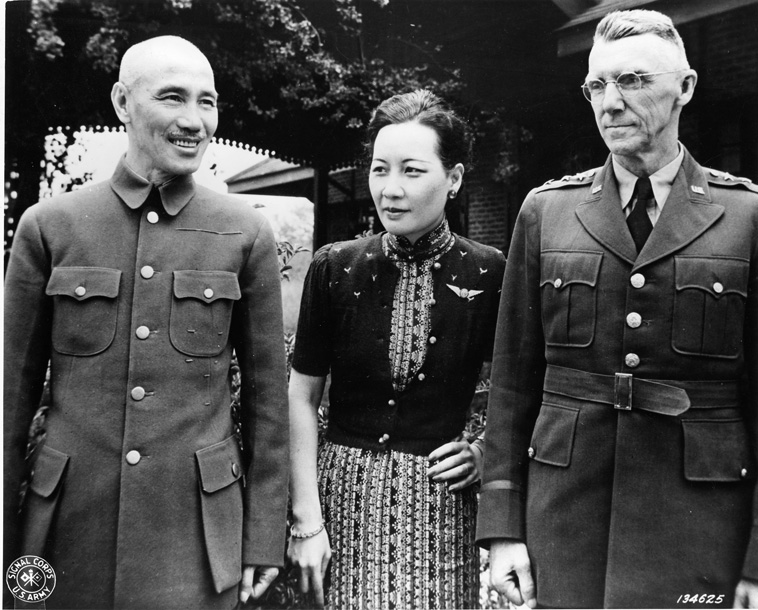 Stilwell meets with Chinese Generalissimo Chiang Kai-shek and Madame Chiang.  Stilwell knew the powerful Chinese ruling couple quite well.