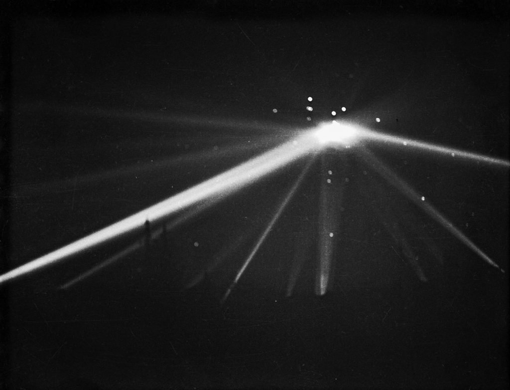 This photo is purported to be the only image taken during the famed Battle of Los Angeles and appeared in the February 26, 1942, edition of the Los Angeles Times. Theorists have asserted that it is proof of the existence of UFOs, but such notions have been dismissed. 