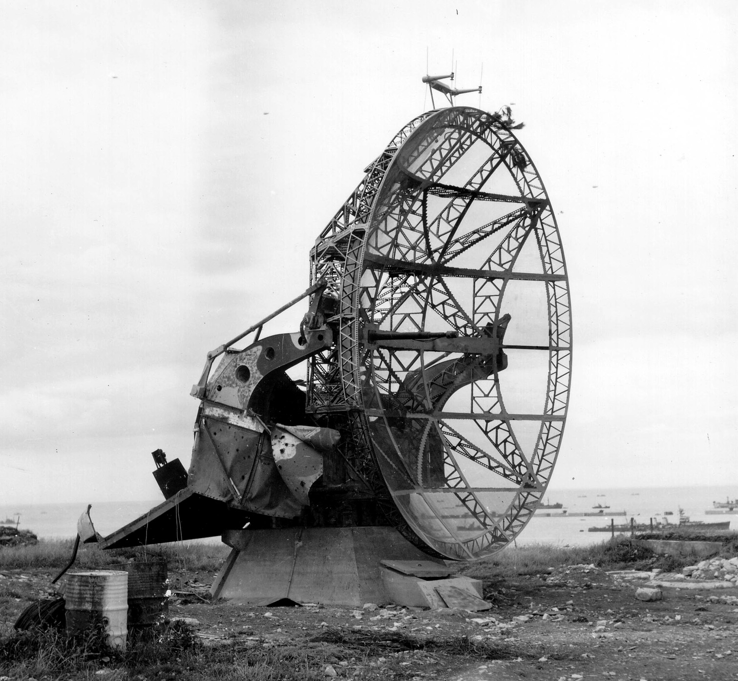 This destroyed German Wurzburg radar installation was photographed by an Allied soldier shortly after D-Day. Introduced in 1941, Wurzburg was capable of identifying a target with three-dimensional coordinates and was used in sighting heavy guns.