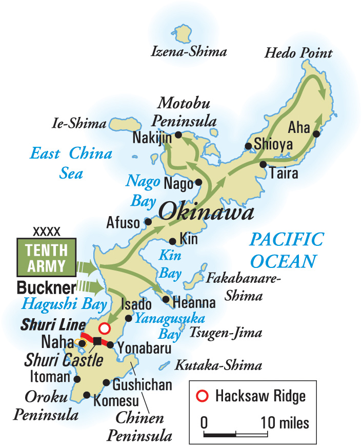 Codenamed Operation Iceberg, the American landings of April 1, 1945, took place on the Hagushi beaches of southwestern Okinawa. The American Tenth Army, under the command of Army General Simon Bolivar Buckner, Jr., included both Army and Marine Corps forces. 
