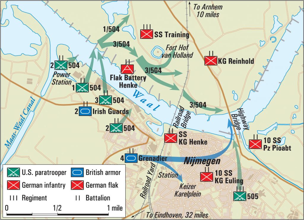 The bridges over the Waal River at Nijmegen were key objectives during the advance of XXX Corps toward the beleaguered British 1st Airborne Division at Arnhem.