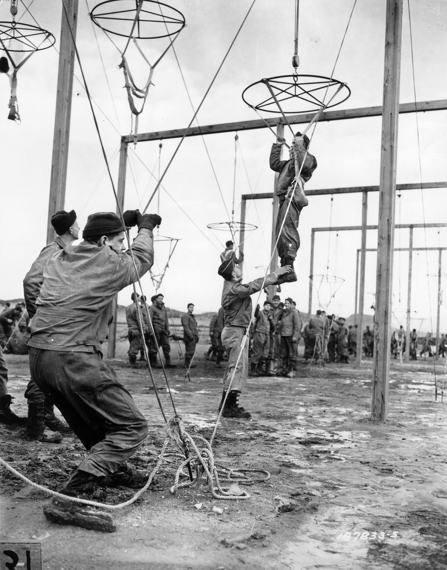 Training for members of the 1st Special Service Force was rigorous, and in this photo soldiers prepare for airborne operations at Fort William Henry Harrison, Montana. During the U.S.-Canadian force’s airborne training phase, Frederick, the unit’s commander, made his first parachute jump.